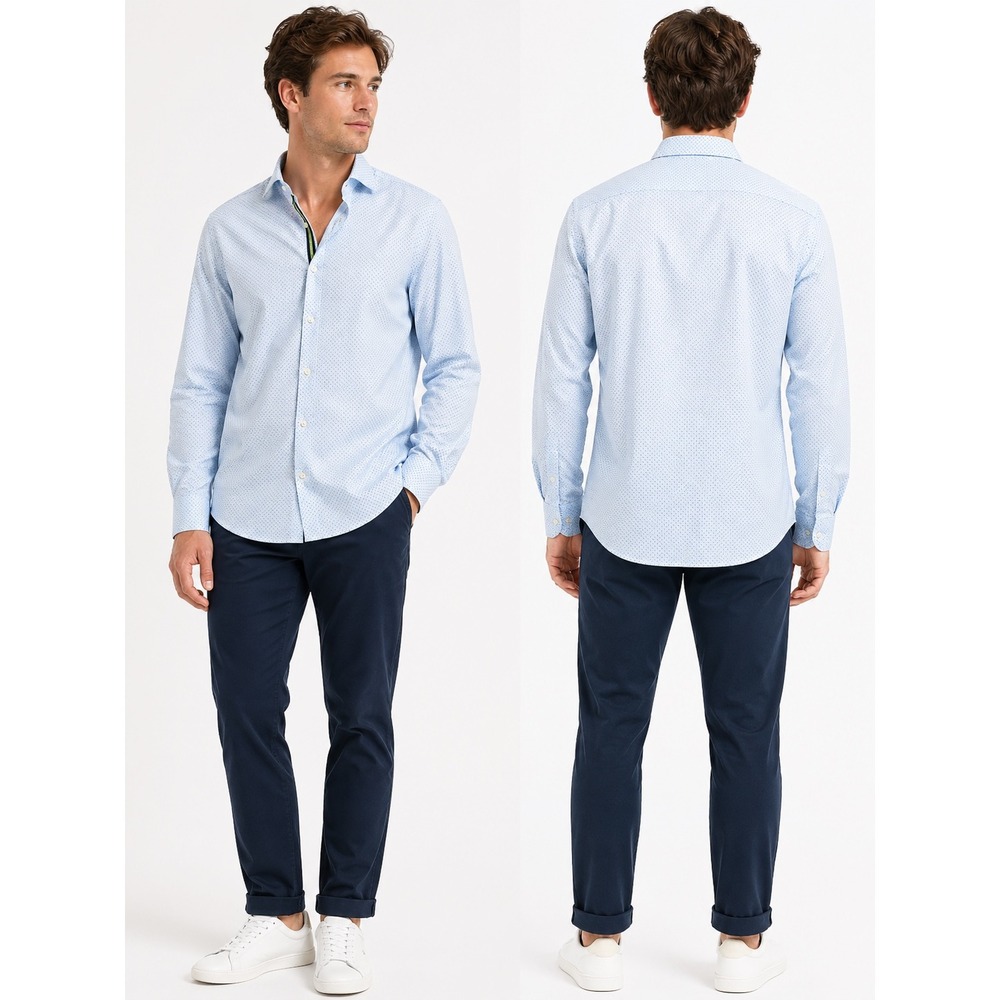 Society of Threads Button Down Mens Large Blue Micro Dot Stretch Dress Shirt